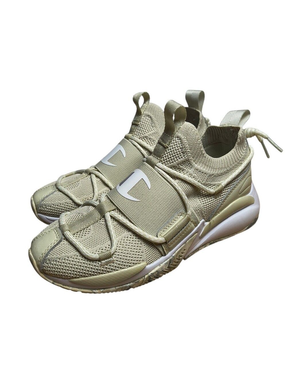 Champion XG Reveal Sneakers Women's 7 Beige Slip On Knit Shoes Crossover Lace Up